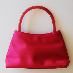 HTF Liz Claiborne Red Satin Mini Handbag with brown Lucite handle